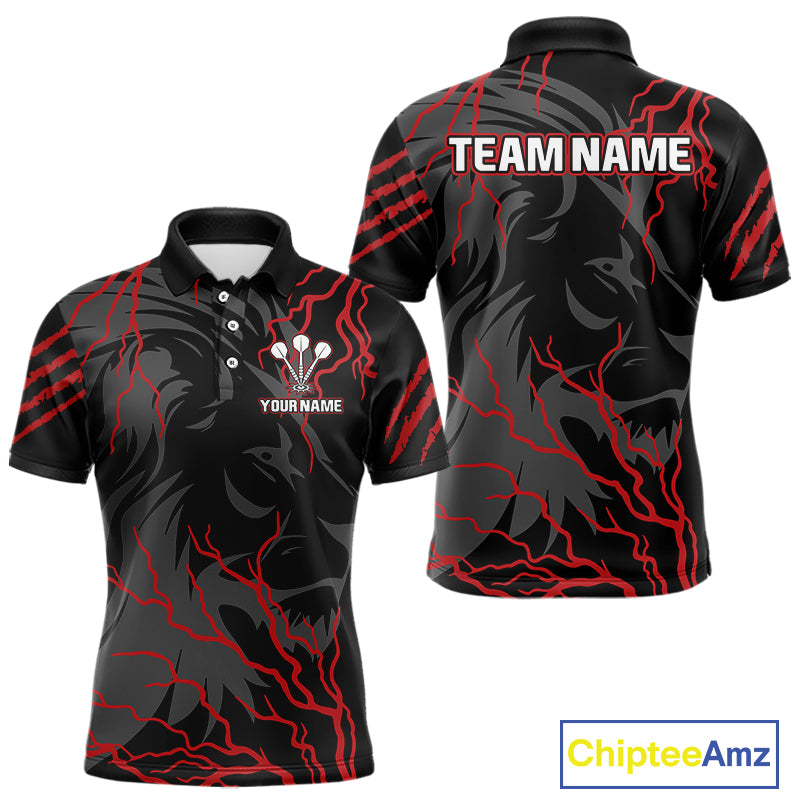 Men's Custom Darts Team Shirts With Crimson Lightning And Stealth Lion NYN0293