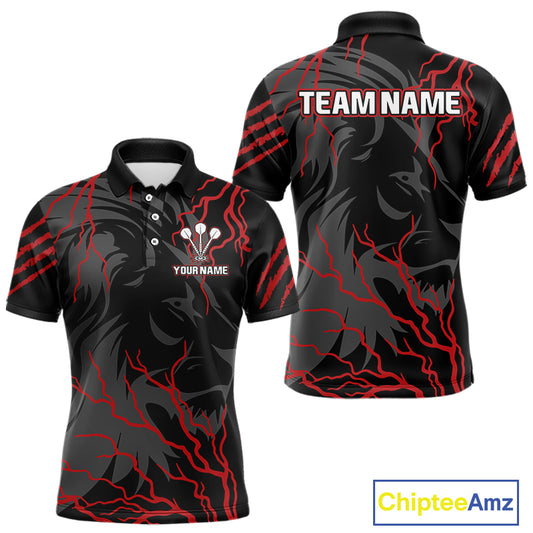 Men's Custom Darts Team Shirts With Crimson Lightning And Stealth Lion NYN0293