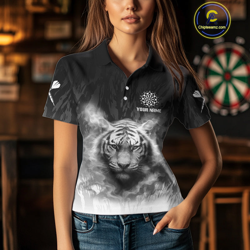 Women's Custom Darts Shirt With Pale Smoke Tiger Grunnge Pattern Dartboard NYN0296