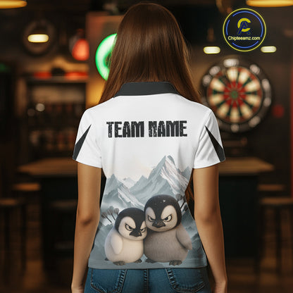 Women’s Darts Shirt With Iceberg Scene And Fierce Penguin Duo, Custom Name Option NYN0300