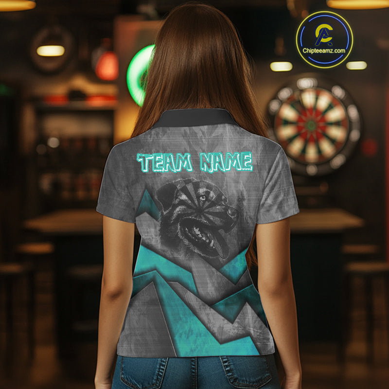 Aggressive Dog Dartboard Turquoise Darts Shirt For Women - Custom Name For Players NYN0563