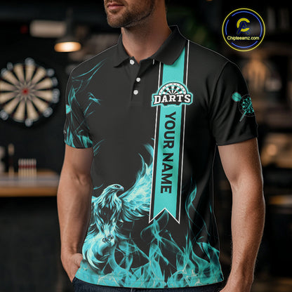 Custom Turquoise Flames Eagle Dart Shirts For Men Eagle Dart Team Jerseys Personalized NYN1111
