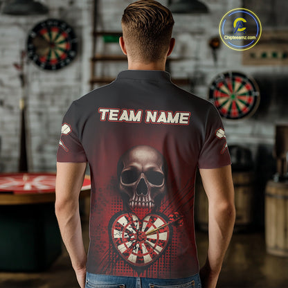 Black And Red Skull Camo Heart Dartboard Darts Polo Shirt For Men Grunge Dart Jerseys NYN1962