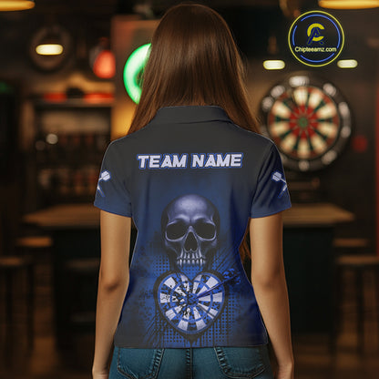 Black And Blue Skull Camo Heart Dartboard Darts Polo Shirt For Women Grunge Dart Jerseys NYN1964
