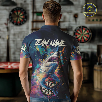 Personalized Multi-Color Splatter Funny Shark Men Darts Polo League Shirts Dart Jerseys NYN2217