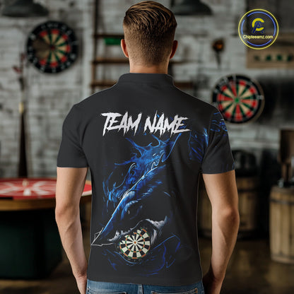 Personalized Blue Horror Shark Men Darts Polo League Shirts Funny Grunge Dart Jerseys NYN2218