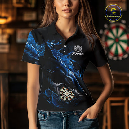 Personalized Blue Horror Shark Women Darts Polo League Shirts Funny Grunge Dart Jerseys NYN2218