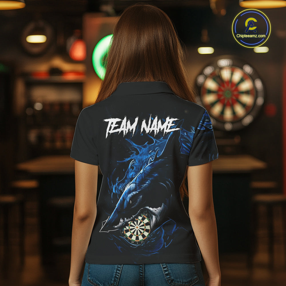 Personalized Blue Horror Shark Women Darts Polo League Shirts Funny Grunge Dart Jerseys NYN2218