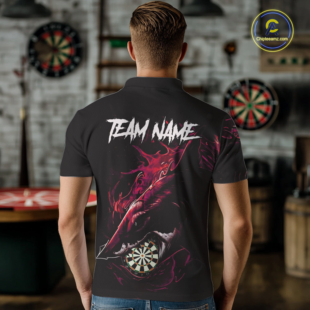 Personalized Red Horror Shark Men Darts Polo League Shirts Funny Grunge Dart Jerseys NYN2219