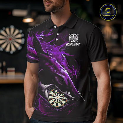 Personalized Purple Horror Shark Men Darts Polo League Shirts Funny Grunge Dart Jerseys NYN2220