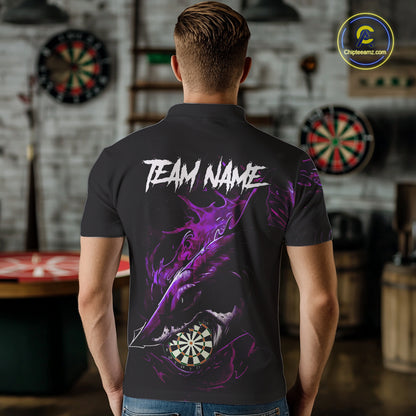 Personalized Purple Horror Shark Men Darts Polo League Shirts Funny Grunge Dart Jerseys NYN2220