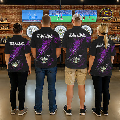 Personalized Purple Horror Shark Men Darts Quarter-Zip League Shirts Funny Grunge Dart Jerseys NYN2220