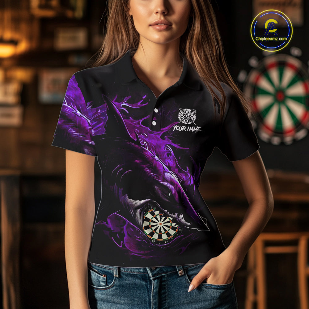 Personalized Purple Horror Shark Women Darts Polo League Shirts Funny Grunge Dart Jerseys NYN2220