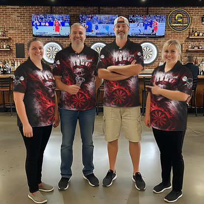 Red Crown Skull Fire Flame Dartboard Men Darts Polo Shirt Custom Grunge Dart Team Jerseys NYN2514