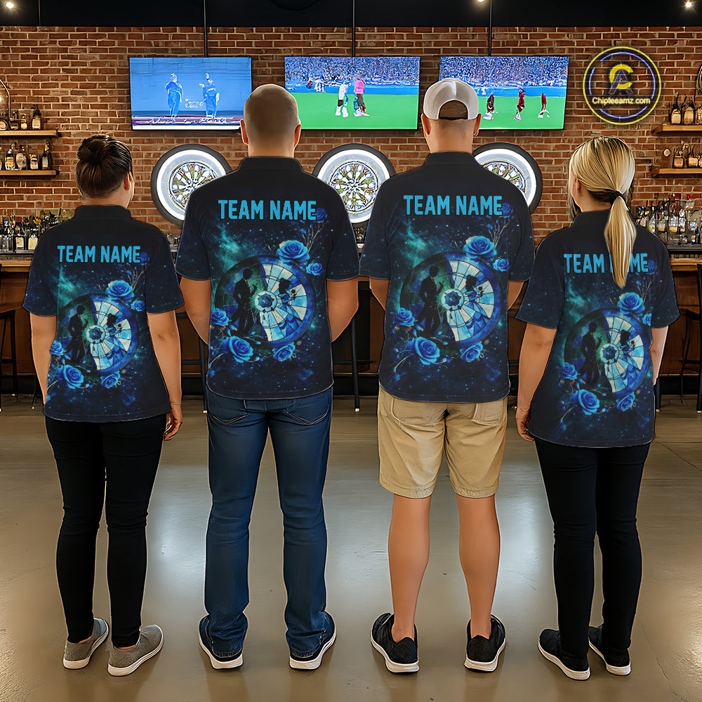 Blue Galaxy Roses Groom & Bride Dartboard Women Darts Quarter-zip Shirt Custom Valentine Dart Couple Gifts NYN2516