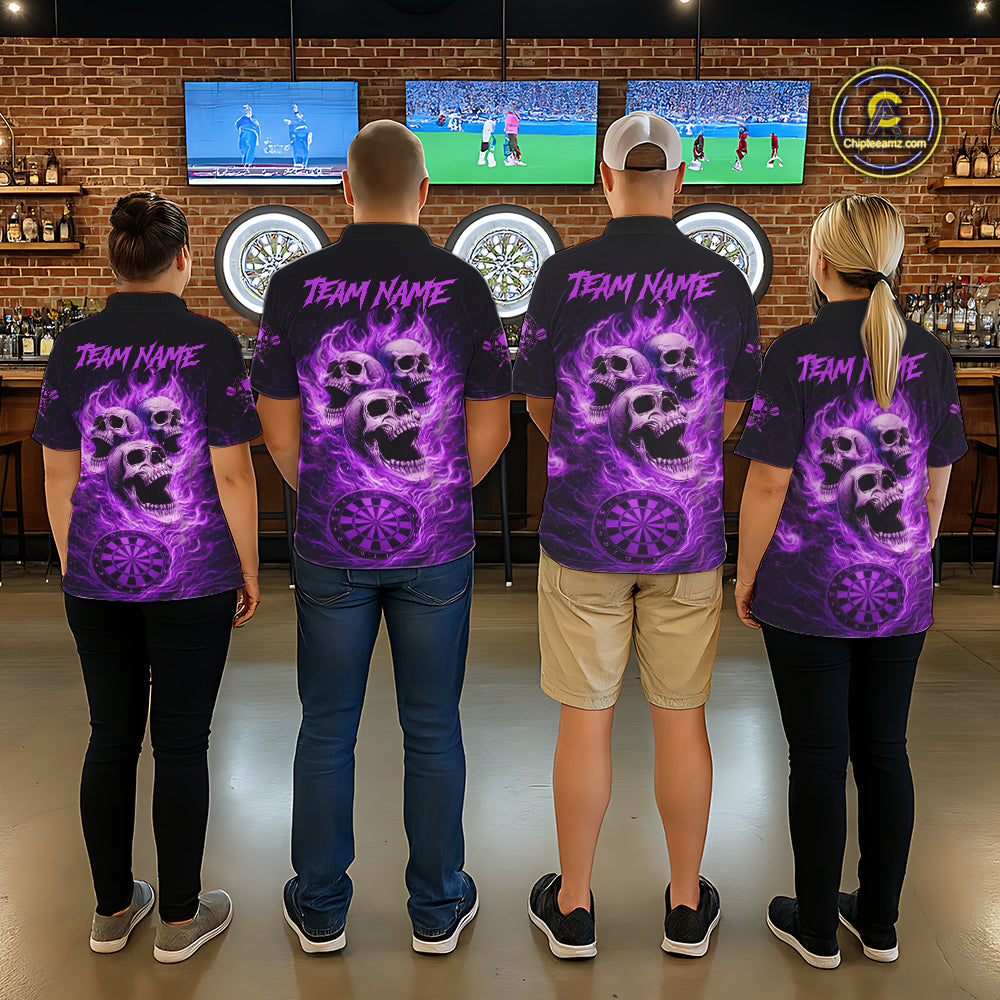 Purple Skulls Fire Flame Dartboard Darts Polo Shirt For Men Personalized Dart Team Jerseys NYN2517