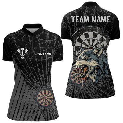 Personalized Wolf Black Darts Boards Polo & 1/4 Zip Shirt For Women, Dart Team Shirts NYN0001