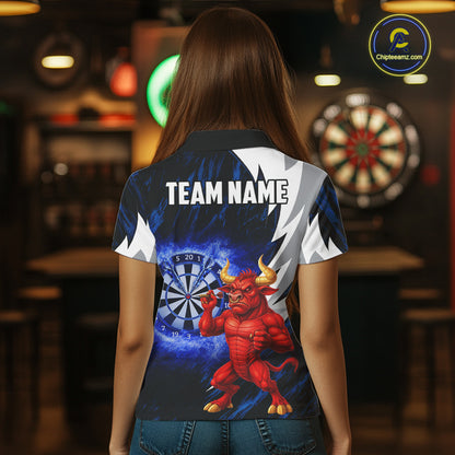 Personalized Blue Dartboard Flame Dart Polo & Quarter Zip Shirt Funny Bull Darts Attire For Women NYN2870