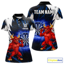 Load image into Gallery viewer, Personalized Blue Dartboard Flame Dart Polo &amp; Quarter Zip Shirt Funny Bull Darts Attire For Women NYN2870
