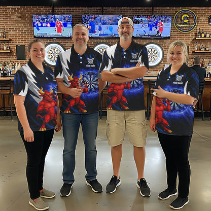 Personalized Blue Dartboard Flame Dart Polo & Quarter Zip Shirt Funny Bull Darts Attire For Men NYN2870