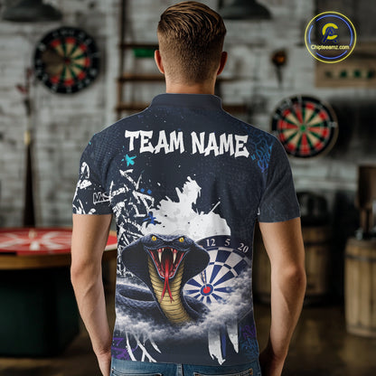Funny Blue Smoke Cobra Men Darts Polo & Quarter-Zip Shirt Custom Graffiti Dart Team Jerseys NYN3078