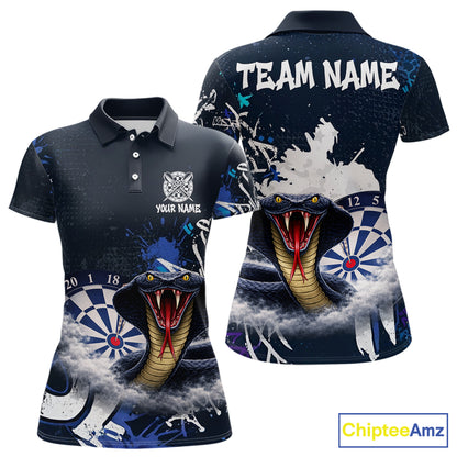 Funny Blue Smoke Cobra Women Darts Polo & Quarter-Zip Shirt Custom Graffiti Dart Team Jerseys NYN3078