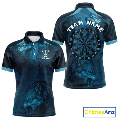 Men’s Team Darts Shirt With Dark Navy Wolves And Grunge Dartboard Pattern NYN0306