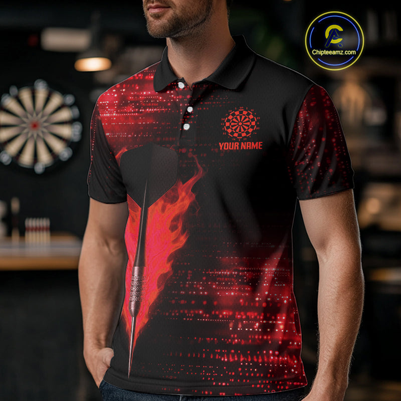 Men’s Custom Darts Shirt With Flaming Dart Arrow And Ruby Digital Matrix NYN0310