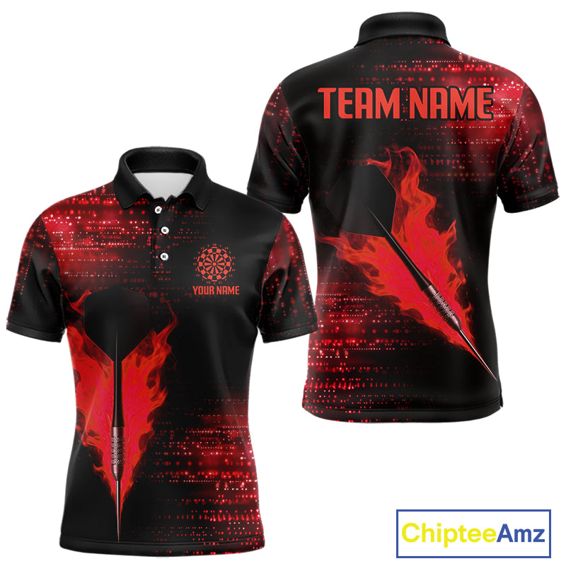 Men’s Custom Darts Shirt With Flaming Dart Arrow And Ruby Digital Matrix NYN0310