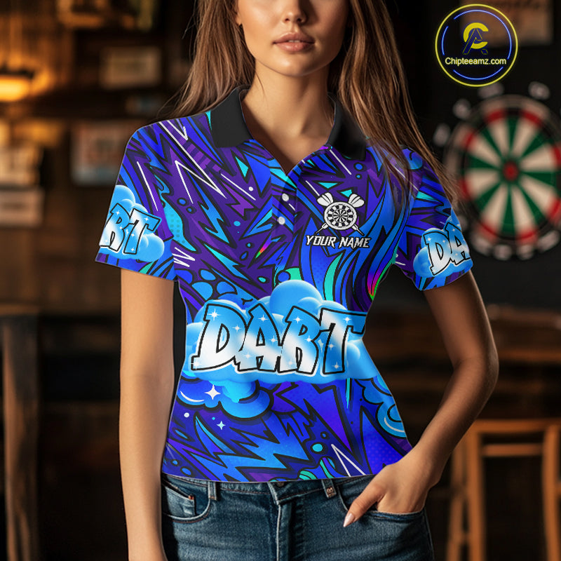Comic Blast Dartboard Custom Blue Darts Shirt For Women - Name & Team For Players NYN0570