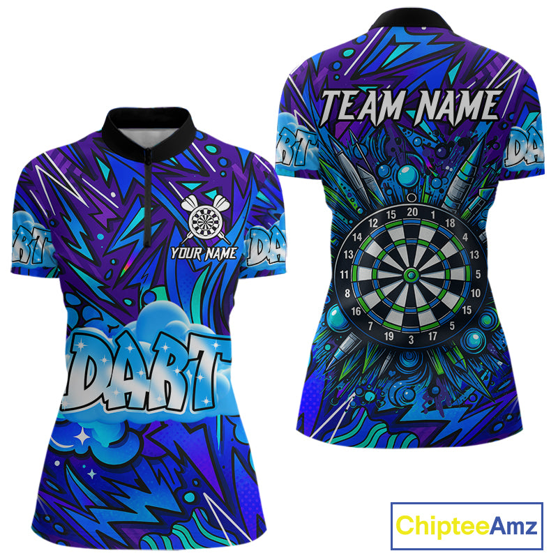 Comic Blast Dartboard Custom Blue Darts Shirt For Women - Name & Team For Players NYN0570
