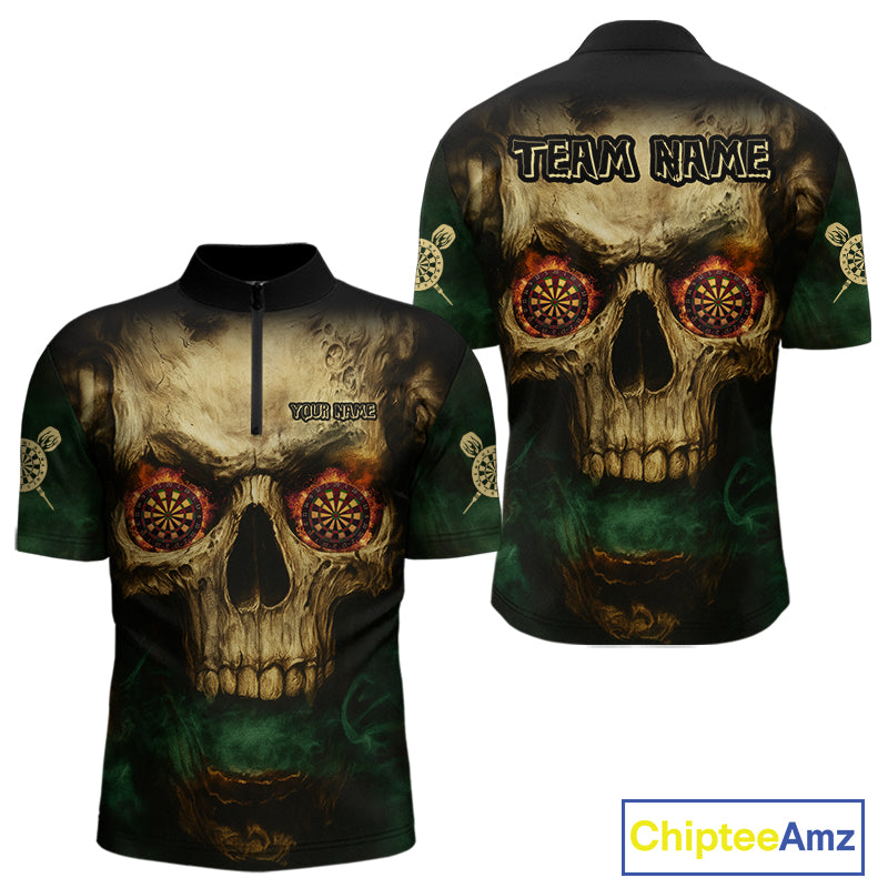 Yellow Skull Flaming Dartboard Darts Shirt For Men - Custom Name For Players NYN0573