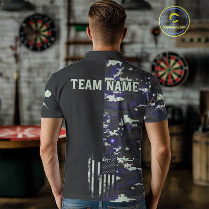 Black And Blue US Flag Digital Camo Skull Custom Men Darts Polo Shirt Dart Gifts NYN1985
