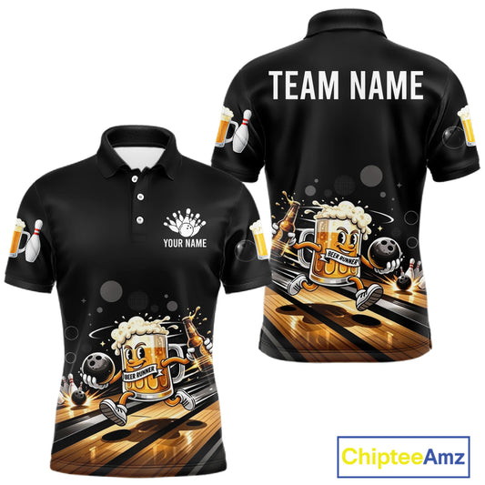 Personalized Beer Runner Funny Bowling Team Shirts For Men Bowling Polo & 1/4-Zip Jersey NYN2724