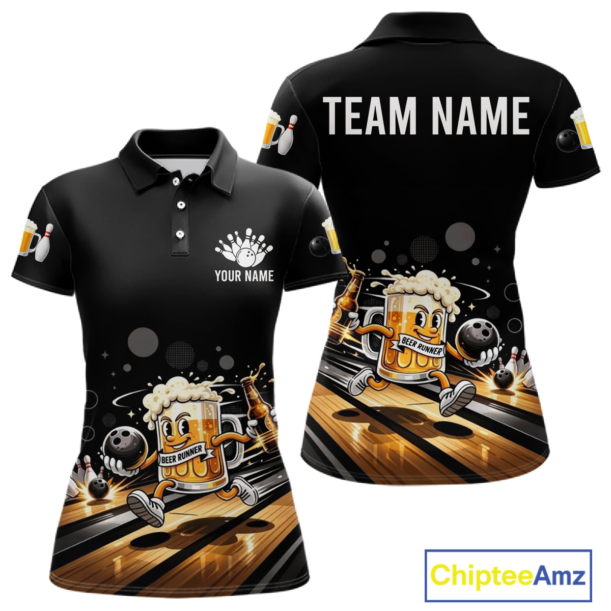 Personalized Beer Runner Funny Bowling Team Shirts For Women Bowling Polo & 1/4-Zip Jersey NYN2724