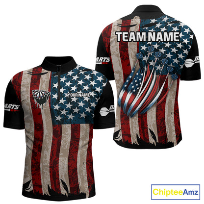 US Flag Dart Arrow & Dartboard Darts Quarter-zip Shirt For Men Custom Patriotic Dart Team Jerseys NYN2523