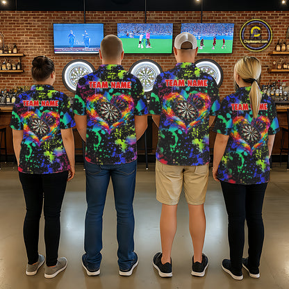 Heart Colorful Splatter Dartboard Men Darts Quarter-zip Shirt Custom Valentine Dart Couple Jerseys NYN2526
