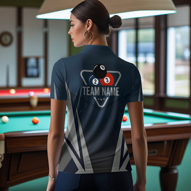 Personalized Dark Blue And Gray 8 Ball Billiard Pool Shirt For Women Custom Billiard Attire Team Jersey NYN3084