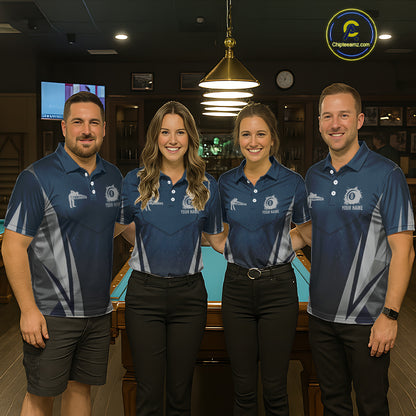 Personalized Dark Blue And Gray 8 Ball Billiard Pool Shirt For Women Custom Billiard Attire Team Jersey NYN3084