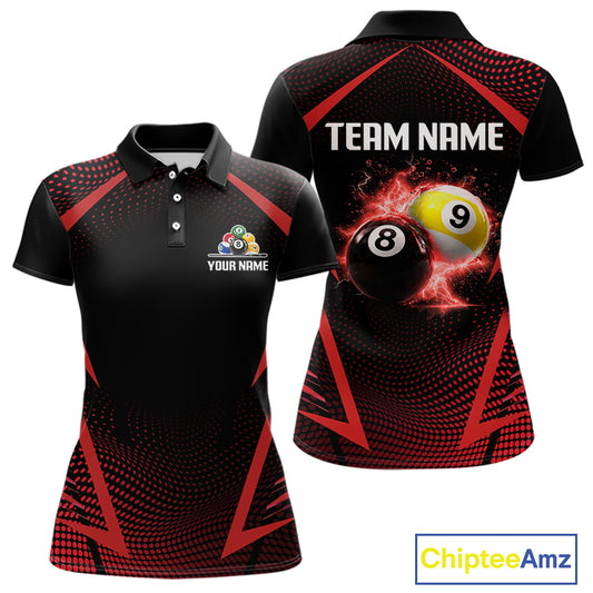 Custom 8 Ball & 9 Ball Women Billiard Shirt Personalized Thunder Red Billiard Pool Team Shirt NYN3090