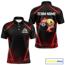 Load image into Gallery viewer, Custom 8 Ball &amp; 9 Ball Mens Billiard Shirt Personalized Thunder Red Billiard Pool Team Shirt NYN3090