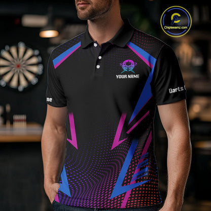 Men’s Custom Darts Team Shirt With Colorful Halftone Pattern Skull Dart Arrow NYN0313
