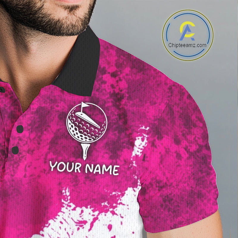 Yellow - Pink Grunge Mens Golf Polo Shirt Custom Flamingo Summer Tropical Golf Team Clothing NYN3263