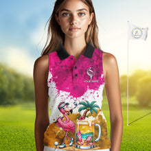 Load image into Gallery viewer, Yellow - Pink Grunge Womens Golf Sleeveless Polo Shirt Custom Flamingo Summer Tropical Golf Team Clothing NYN3263