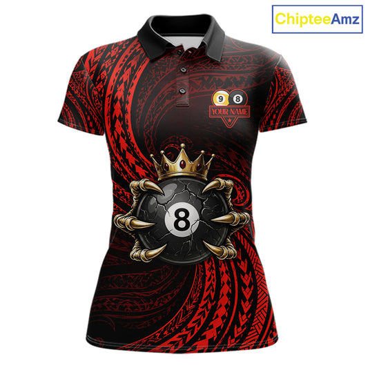 Red Tribal Skull Crown women's billiard polo shirt custom 8 ball 9 ball pool jersey, personalized billiards apparel