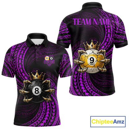 Purple Tribal Skull Crown men's billiard polo shirt custom 8 ball 9 ball team jersey, personalized pool apparel