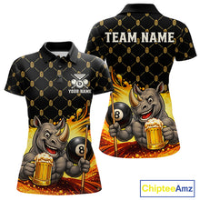 Load image into Gallery viewer, Beer Funny Rhino Play Pool 8 Ball women's billiard polo shirt custom pool team jersey, personalized billiards apparel, funny billiard shirt