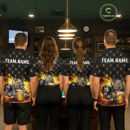 Men women billiard team wearing Beer Funny Rhino custom pool uniforms, funny team billiard jerseys