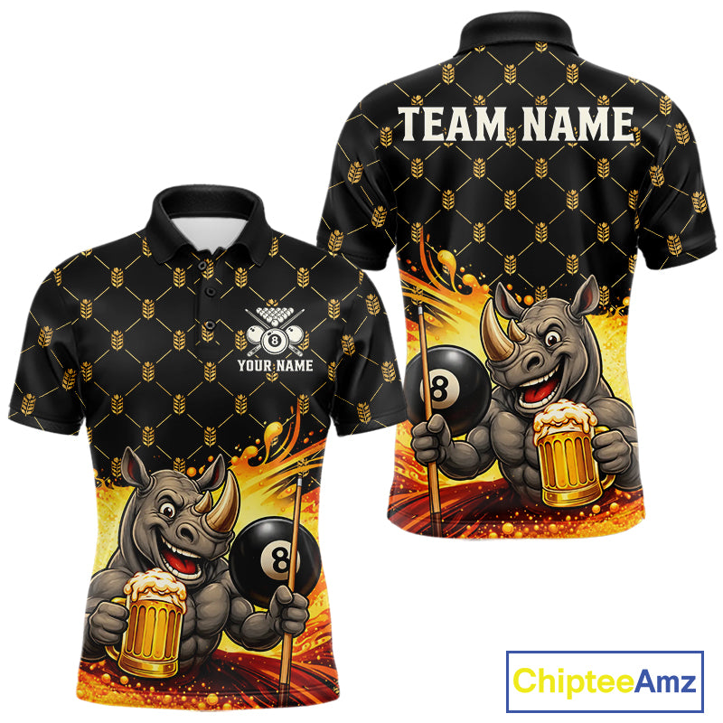 Beer Funny Rhino Play Pool 8 Ball men's billiard polo shirt custom pool team jersey, personalized billiards apparel, funny billiard shirt