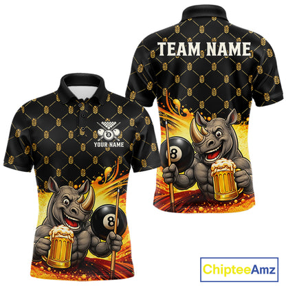 Beer Funny Rhino Play Pool 8 Ball men's billiard polo shirt custom pool team jersey, personalized billiards apparel, funny billiard shirt